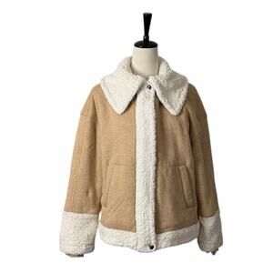 CAbi McQueen Jacket Faux Shearling Trim Soft Knit 3908 Tan Women’s Size Medium